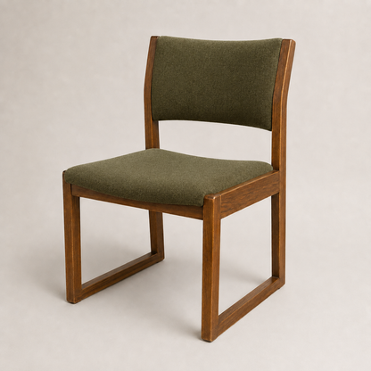 Vintage Solid Oak Accent Chair with Yellow-Green Upholstery