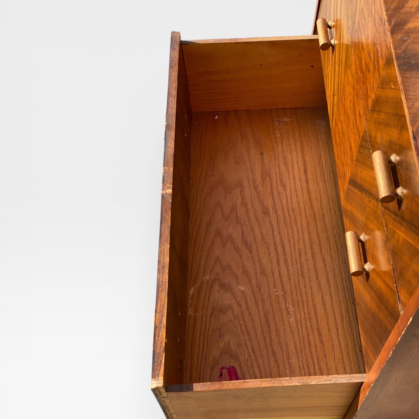 Art Deco Secretary Desk with Drop-Front Writing Surface and Chevron Veneer, 1930s
