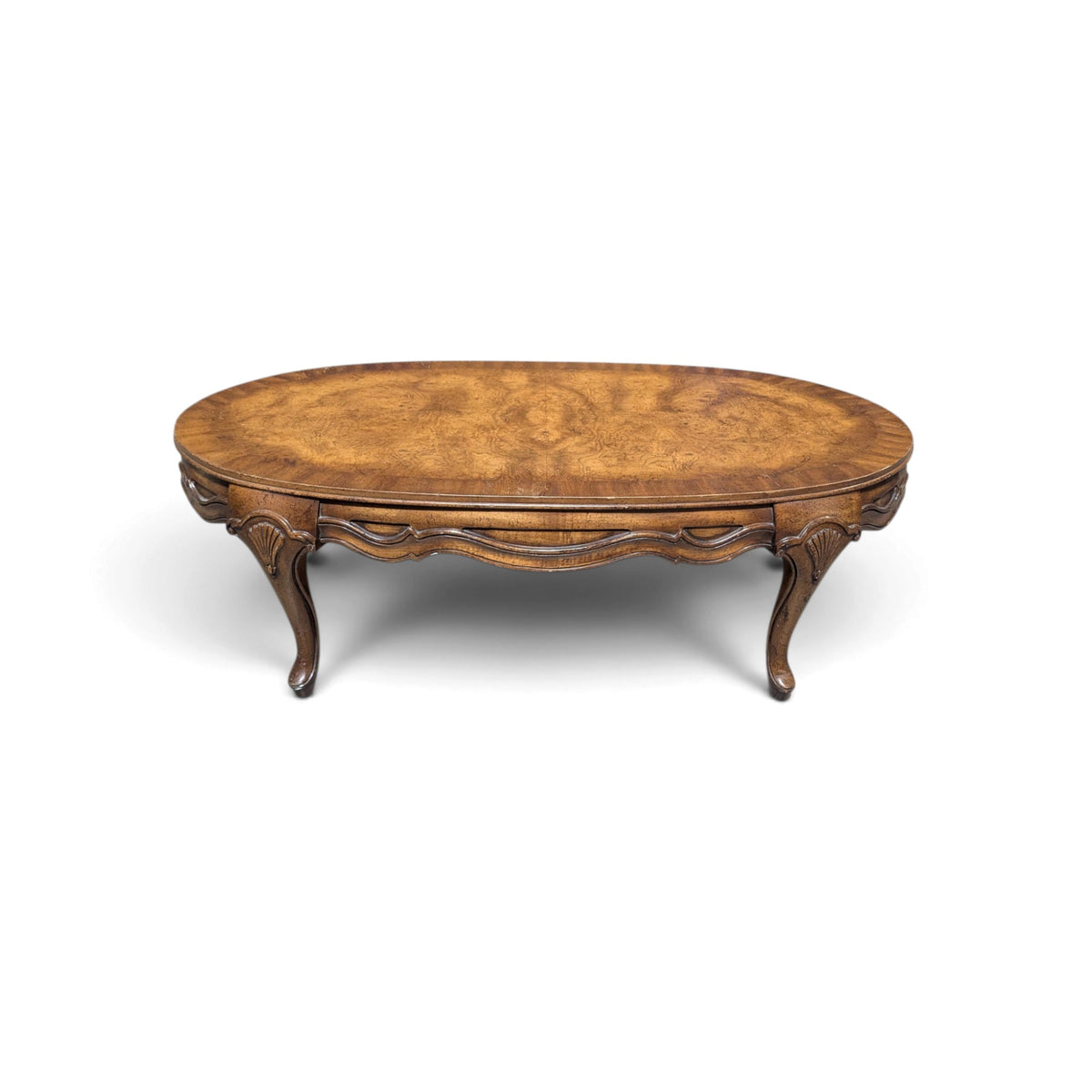 Vintage Louis XV Style Oval Coffee Table with Figured Wood Top