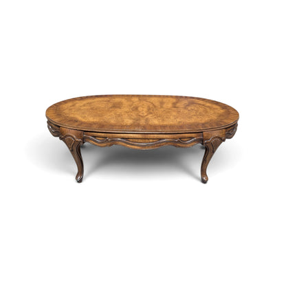 Vintage Louis XV Style Oval Coffee Table with Figured Wood Top