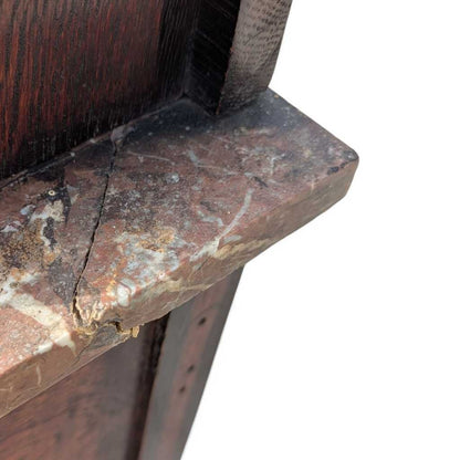 Antique Marble-Top Washstand – Oak with Barley Twist Legs and Round Marble Back, Early 1900s English