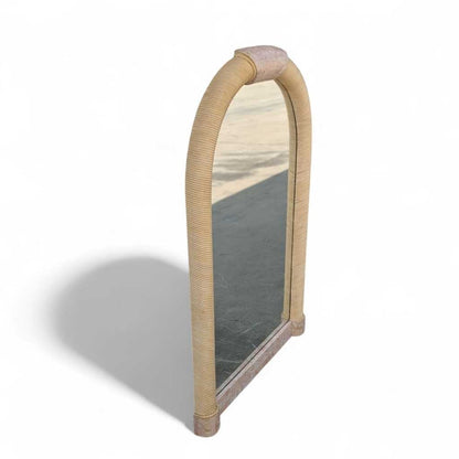 Vintage Arch Mirror, Karl Springer Style – Postmodern Tessellated Stone & Rope Detail, 48" Tall, 1980s Vintage Glam Statement