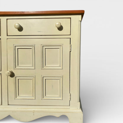 Vintage Painted Wood Sideboard with Paneled Doors and Solid Wood Top