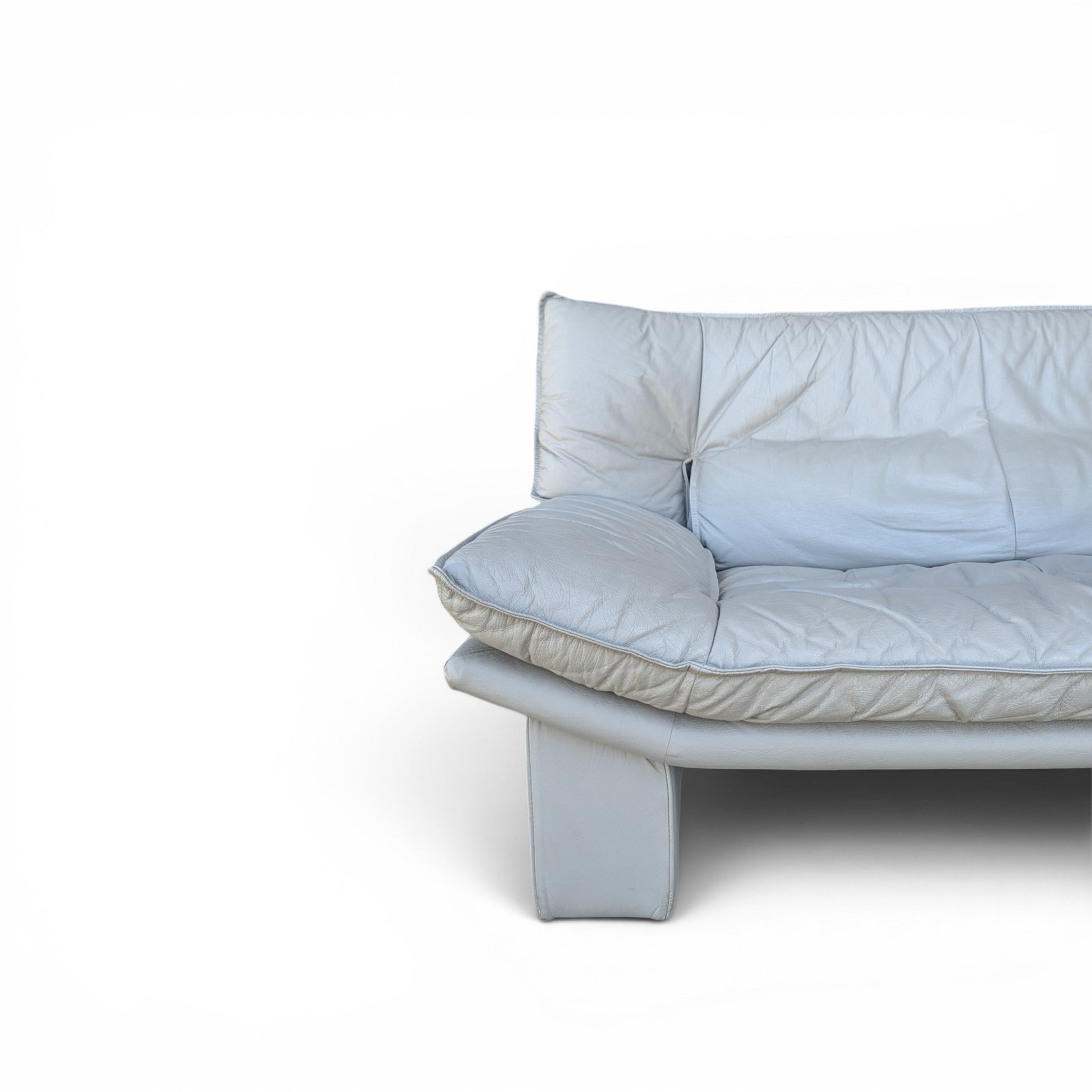 Vintage Nicoletti Italia Leather Loveseat Sofa, Italian Postmodern Grey Leather Couch, 1980s Lounge Settee — view 15 of 20