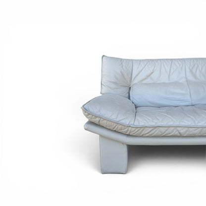 Vintage Nicoletti Italia Leather Loveseat Sofa, Italian Postmodern Grey Leather Couch, 1980s Lounge Settee