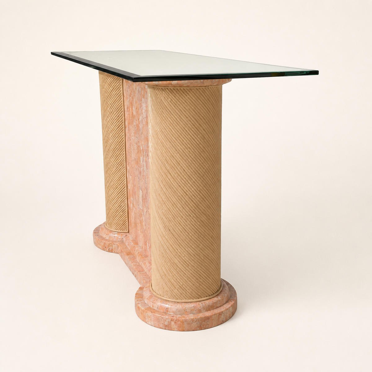 Postmodern Entryway Glass Console Table, c. 1980s