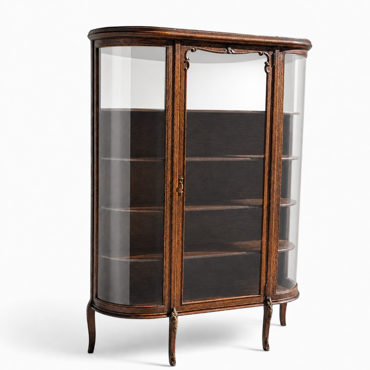Early 20th Century Edwardian Demi-Lune Curved Glass Display Cabinet — view 16 of 17