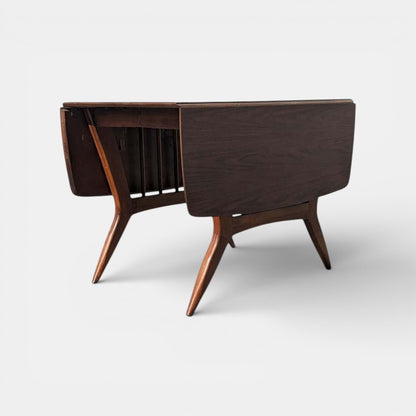 Mid Century Drop Leaf Dining Table by Garrison Furniture Co. | Sculptural Walnut Laminate Table | 1960s MCM