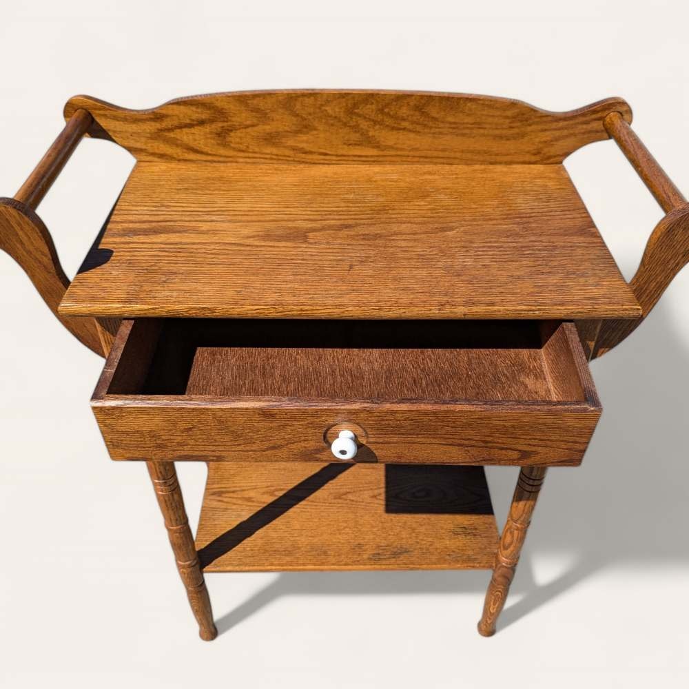 Antique Oak Washstand with Towel Bars and Shelf, circa 1880–1900 — view 2 of 16