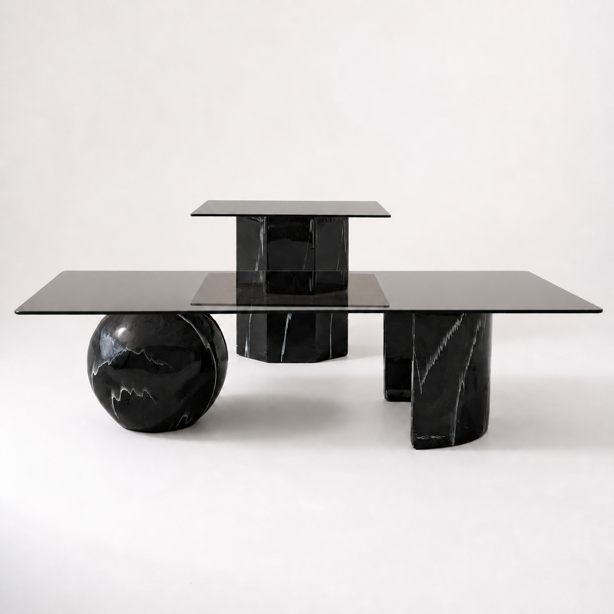 Vintage Side Table, Square Glass Top, Postmodern, Pedestal, Ceramic, Faux Marble, 80s, mid century — view 16 of 17
