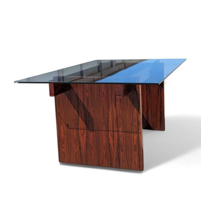Sigurd Hansen Rosewood Dining Table – Mid-Century Modern Glass-Top, Vintage Scandinavian Design, Sleek and Stylish