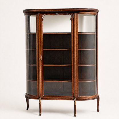 Early 20th Century Edwardian Demi-Lune Curved Glass Display Cabinet