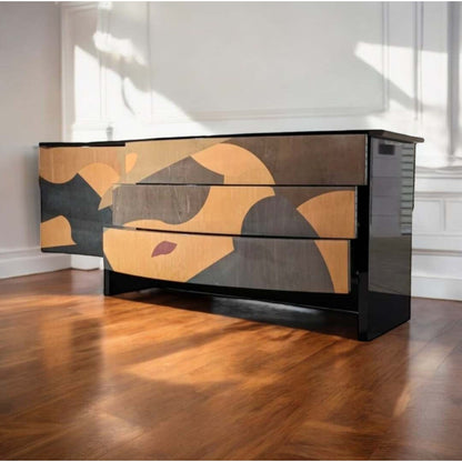 Italian Postmodern Sideboard by Carlo Malnati • Sculptural Curved Cabinet with Inlaid Wood Marquetry Fronts