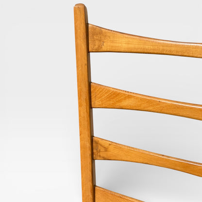 Set of Six Mid-Century Modern Ladderback Dining Chairs with New Upholstery