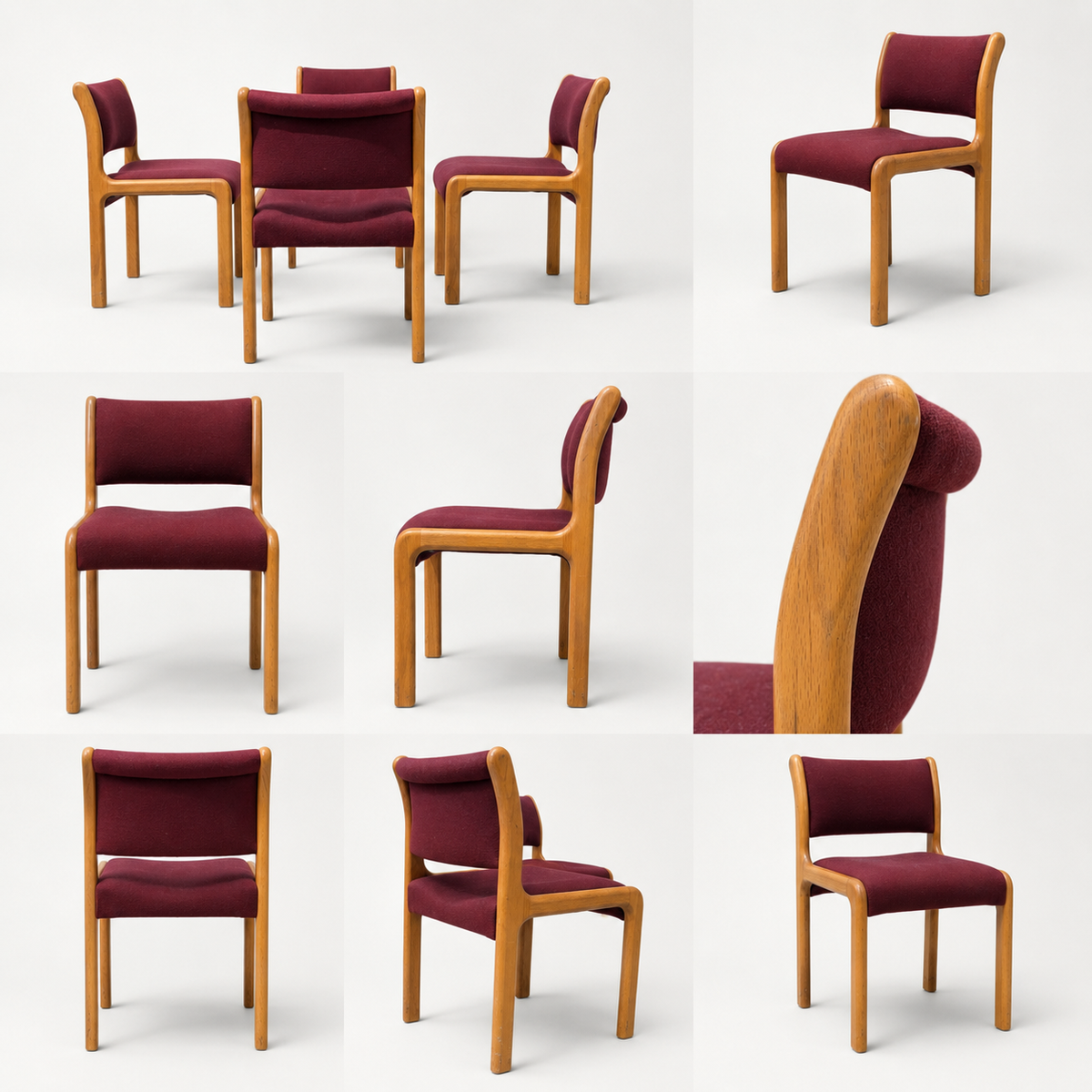 Albert Salman Associates Oak Dining Chairs in Garnet, Set of Four — view 17 of 20