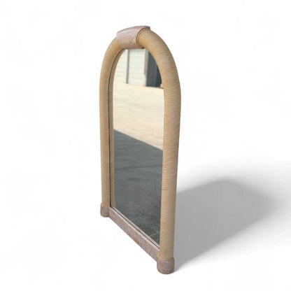 Vintage Arch Mirror, Karl Springer Style – Postmodern Tessellated Stone & Rope Detail, 48" Tall, 1980s Vintage Glam Statement