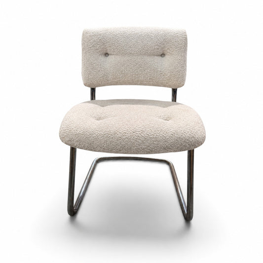 1970s Steelcase Chrome Cantilever Side Chair, Custom Upholstery