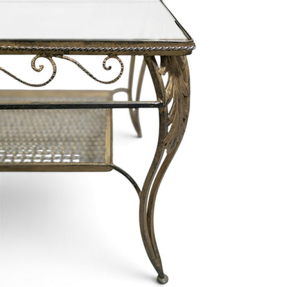 Late 20th Century Italianate-Style Scrollwork Metal and Glass Coffee Table