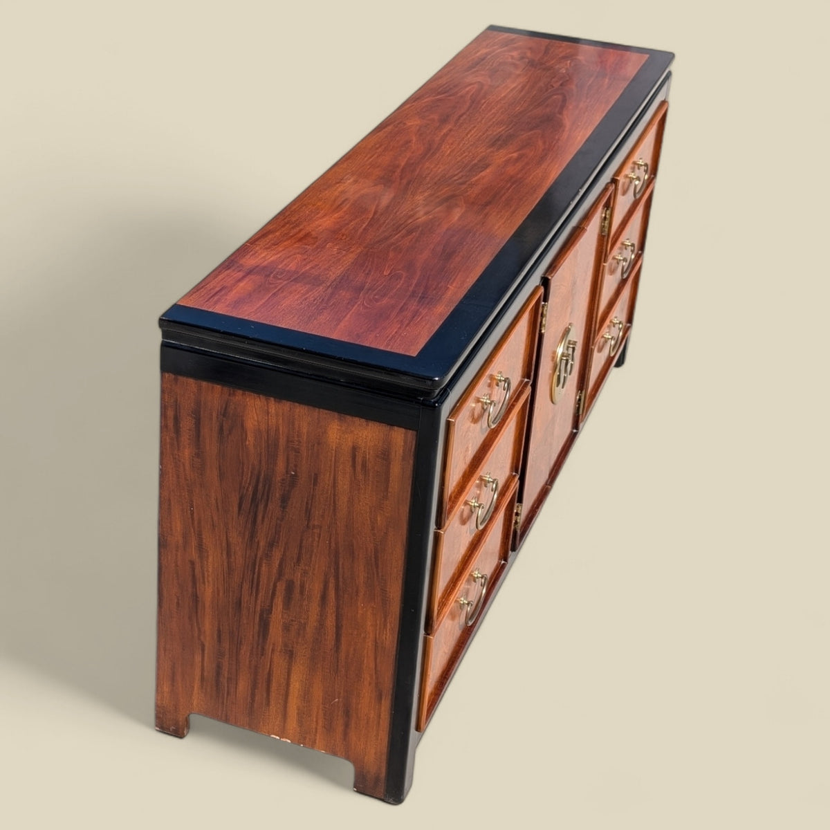 Stanley Furniture Chinoiserie Burl Wood Nine-Drawer Dresser or Credenza