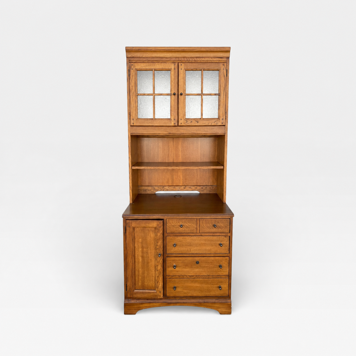 Cottage-Style Oak Hutch Cabinets, Pair — view 19 of 20