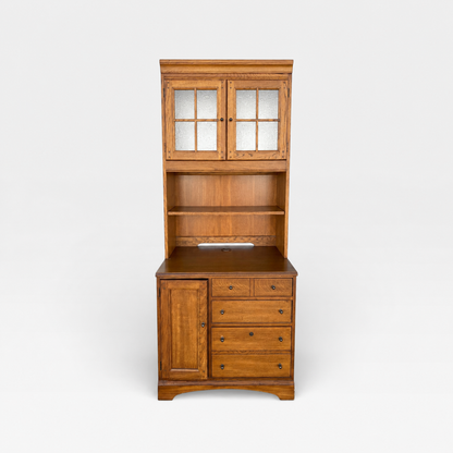 Cottage-Style Oak Hutch Cabinets, Pair