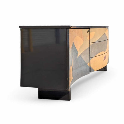 Italian Postmodern Sideboard by Carlo Malnati • Sculptural Curved Cabinet with Inlaid Wood Marquetry Fronts