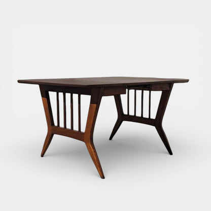 Mid Century Drop Leaf Dining Table by Garrison Furniture Co. | Sculptural Walnut Laminate Table | 1960s MCM