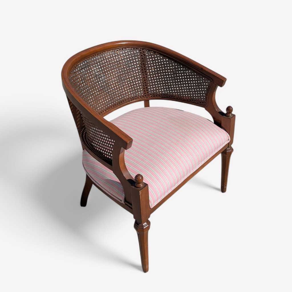 1970s Regency-Style Wood and Cane Barrel-Back Armchair — view 8 of 16