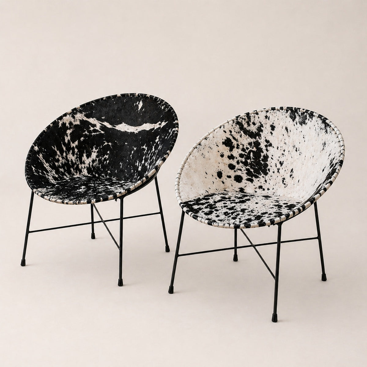 Mexican Cowhide and Iron Lounge Chairs, Made-to-Order Pair