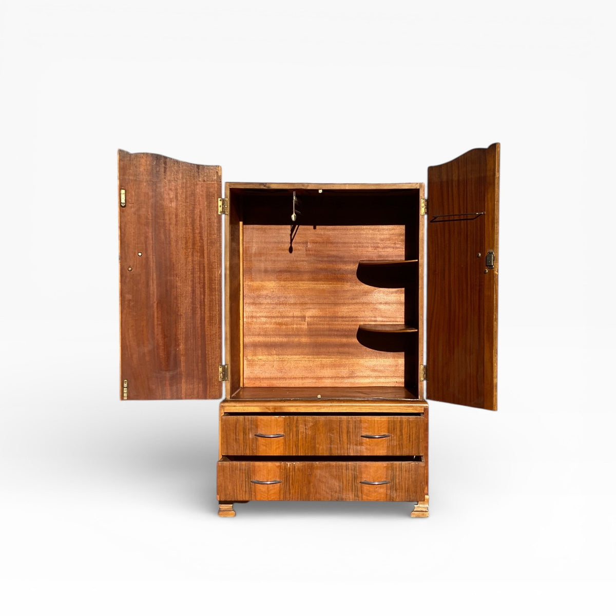 Art Deco Figured Wood Cocktail Cabinet with Fitted Interior, circa 1930s