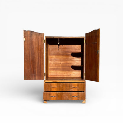 Art Deco Figured Wood Cocktail Cabinet with Fitted Interior, circa 1930s