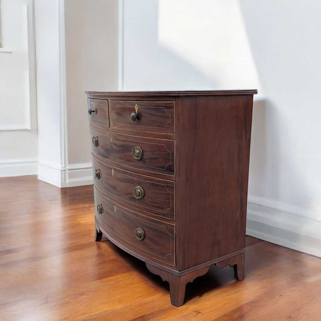 Antique Dresser – English Mahogany Bow Front Chest of Drawers