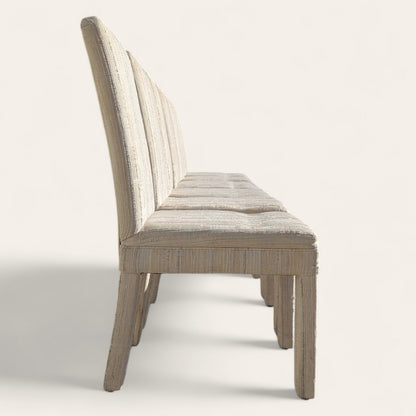 Set of 6 Postmodern 1980s Dining Chairs – Cream Textured Fabric w/ Subtle Color Flecks, Sculptural Silhouette