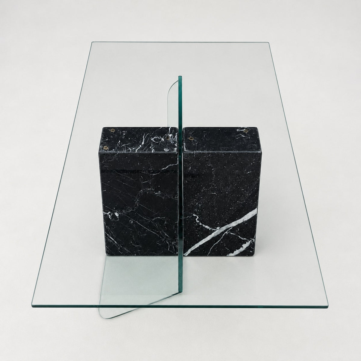 Unique Coffee Table, Marble Base, Geometric, Unique, Rectangular Glass Top, Postmodern, Mid Century