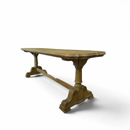 Vintage Butter Yellow Painted Trestle Sofa Table with Scalloped Top