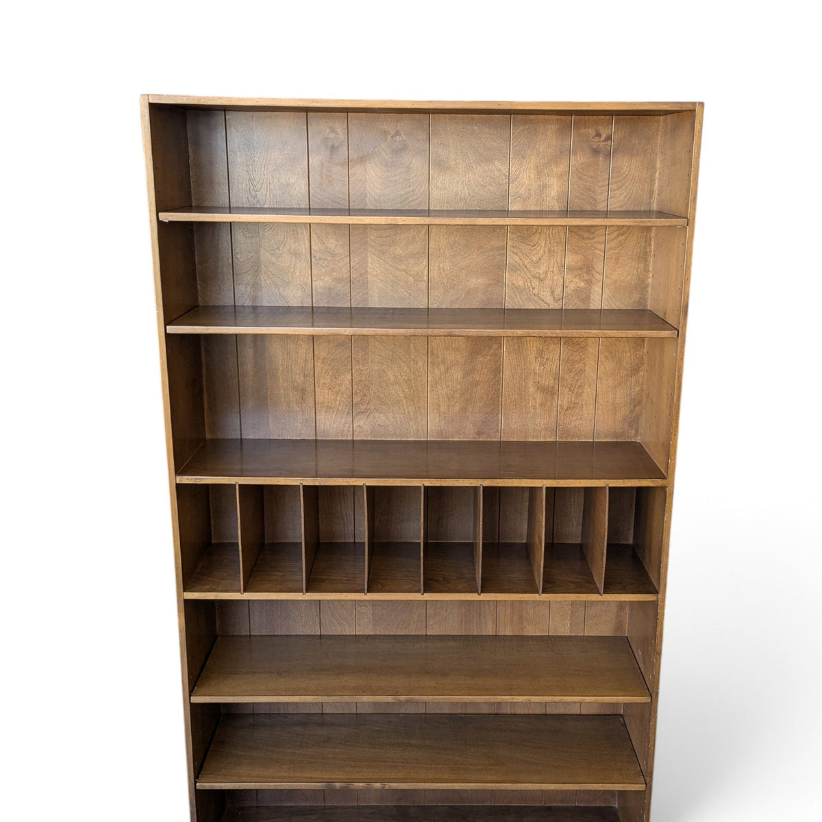 1970s Japanese Veneered-Plywood Bookcase with Adjustable Shelves and Dividers