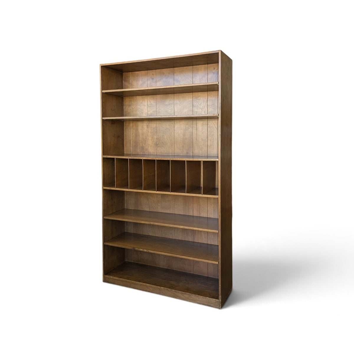 1970s Japanese Veneered-Plywood Bookcase with Adjustable Shelves and Dividers