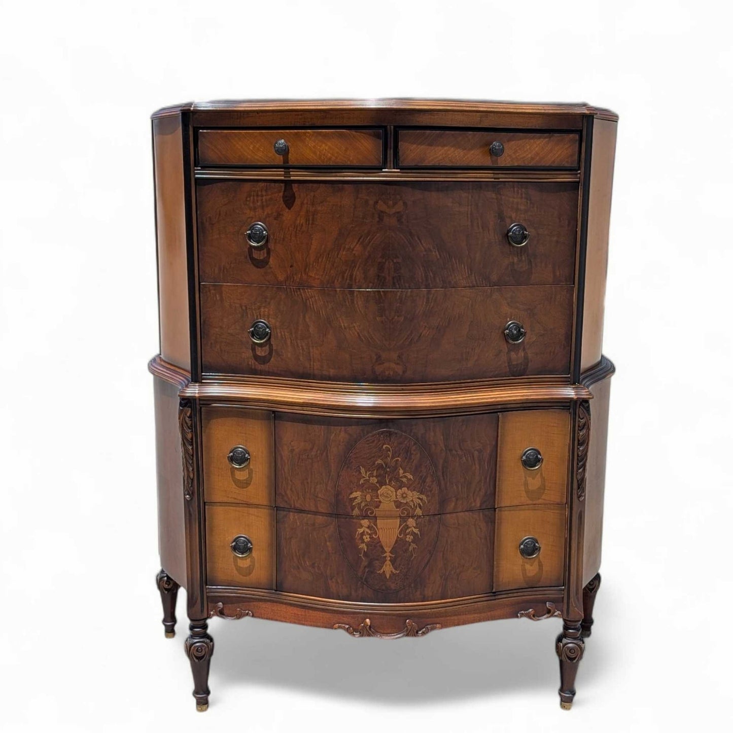 Antique Inlaid Highboy Dresser