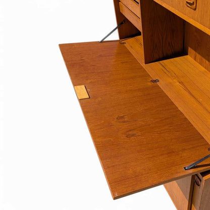 Vintage Teak Bookcase with Drop Front Desk