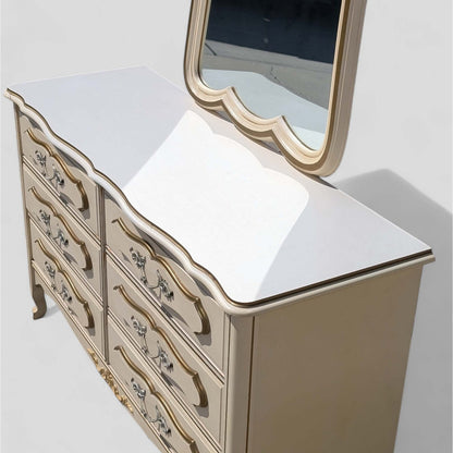 1970s French Provincial Six-Drawer Dresser with Mirror