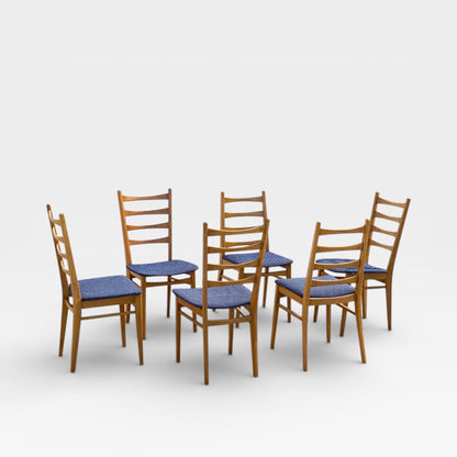 Set of Six Mid-Century Modern Ladderback Dining Chairs with New Upholstery