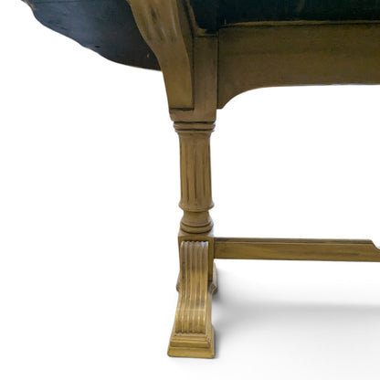 Vintage Butter Yellow Painted Trestle Sofa Table with Scalloped Top