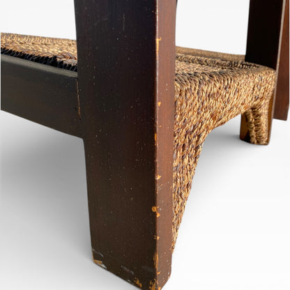 Pair of Sculptural Wooden Étagère Shelves with Woven Rush Shelves, Mid-20th Century