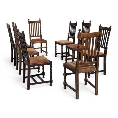Eight Antique Dining Chairs – Vintage Wooden Chairs, Set of 8, Oak, Barley Twist, Rustic, Farmhouse, Traditional, Dining, Kitchen