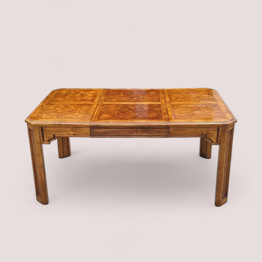 Vintage Burl Wood Dining Table, Hollywood Regency, New Deco, Mid Century, Square, Rectangular, Kitchen, Dining Room