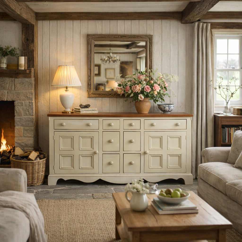 Painted Sideboard or Buffet Cabinet with Paneled Doors and Solid Wood Top — view 23 of 24