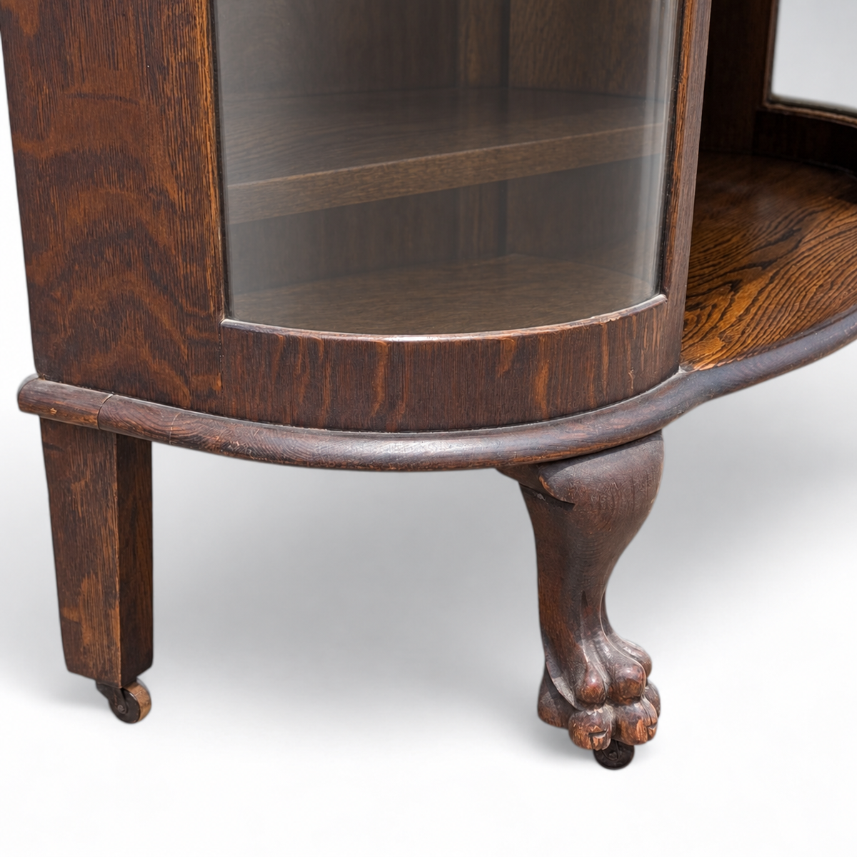 Vintage Curved Glass China Cabinet – Bow Front Display Hutch w/ Claw Feet, 49" Wide, Early 20th Century Style