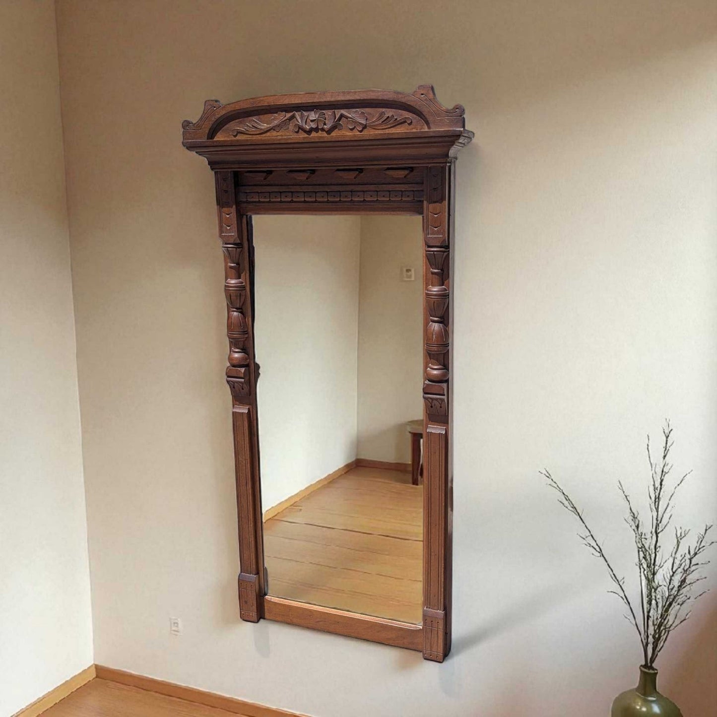 Antique Carved Wood Wall Mirror