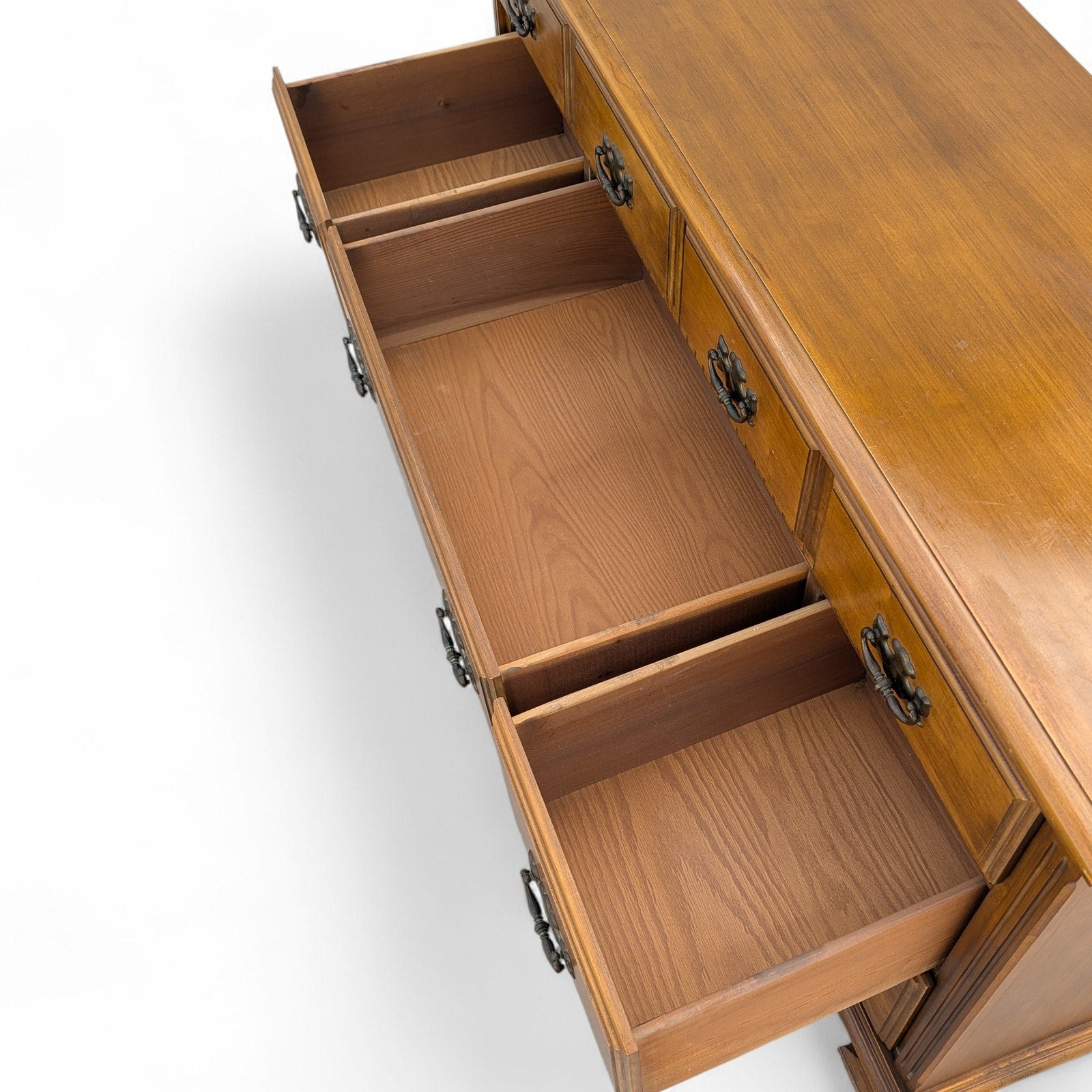 Vintage Traditional Nine-Drawer Wood Dresser With Bracket Feet — view 9 of 12