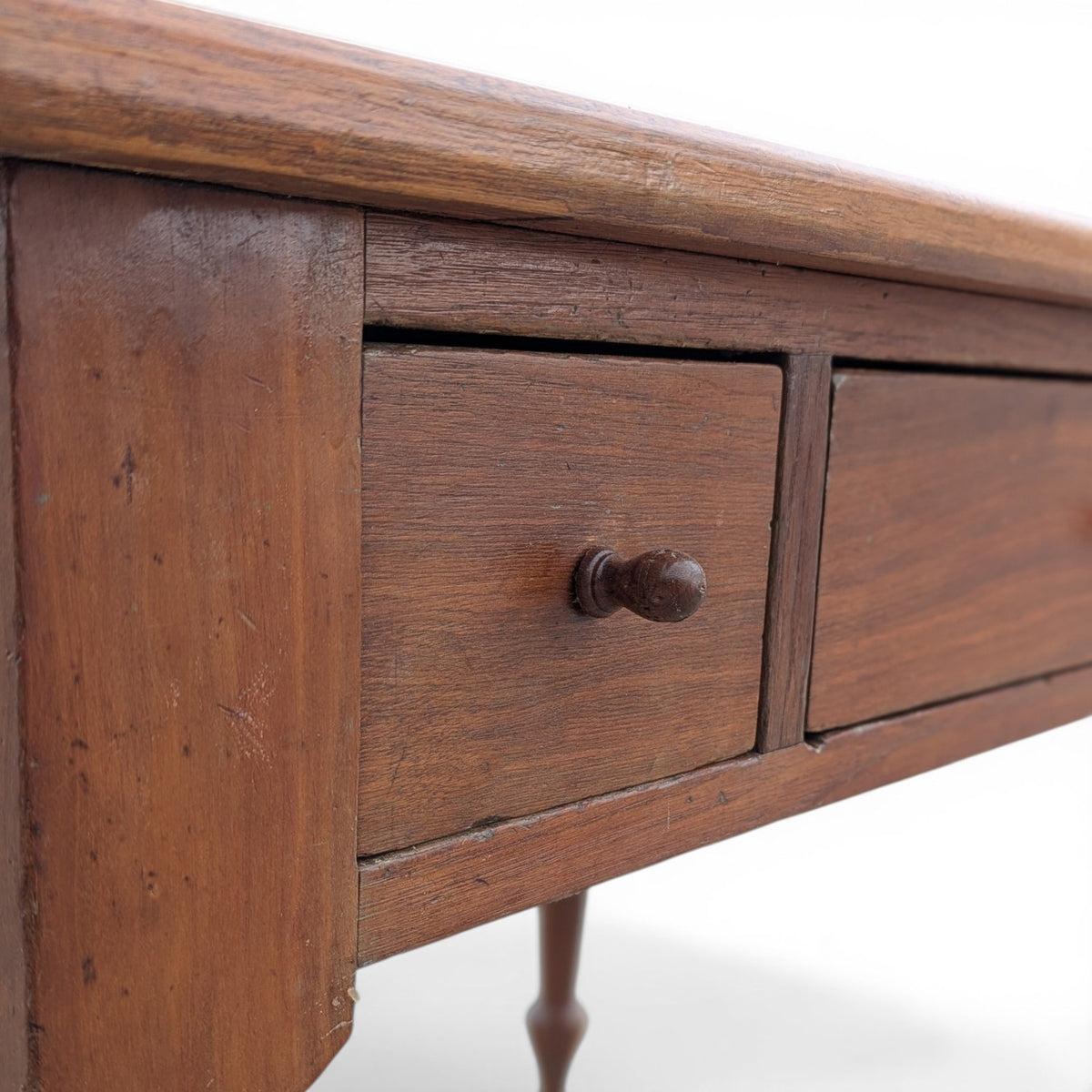 Antique Solid-Wood Writing Desk with Turned Legs and Drawer